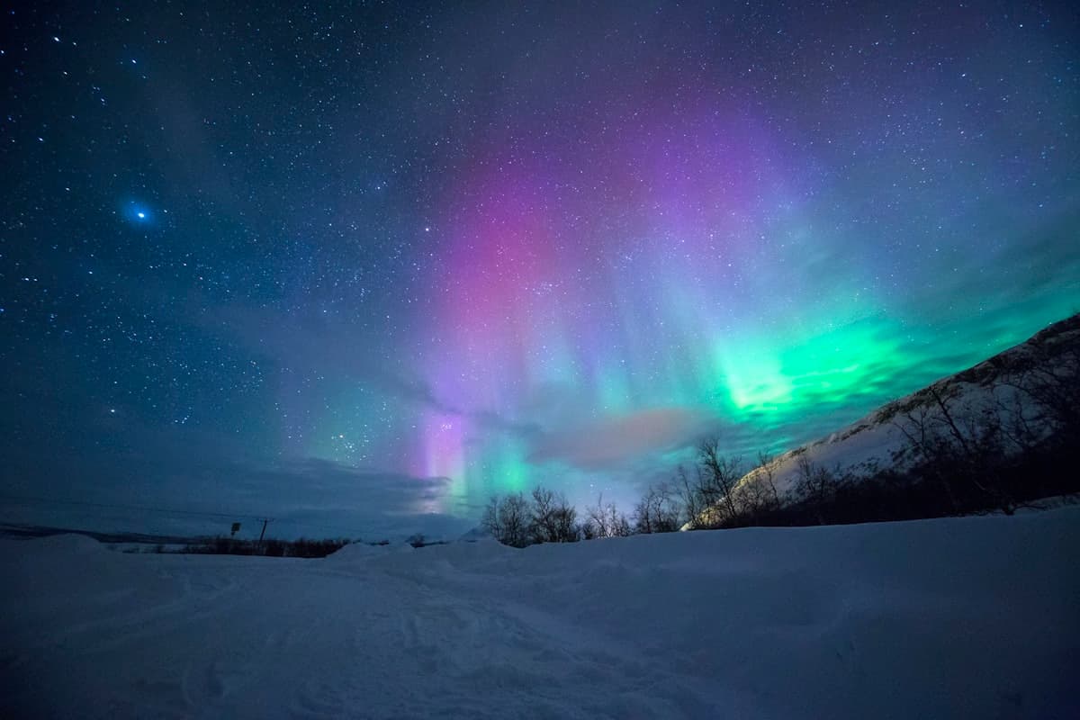 Brilliant green and purple northern lights (aurora borealis) over Iceland